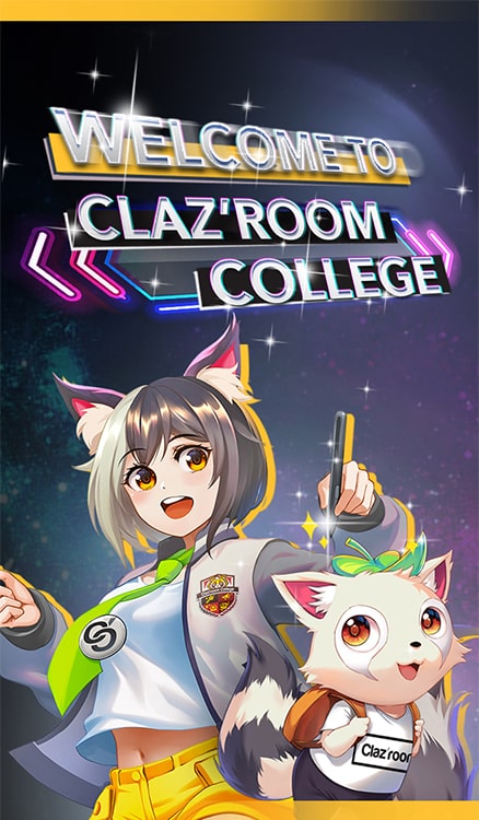 Manga Illustration of Raccoon boy using a pen to drawing "Welcome to Clazroom college" and the mascot Remy stood beside